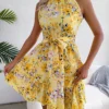 Summer Women Floral Printed Halter Sexy Short Dress, Woman Clothing,Dress Women,Women's Casual Beach Dresses,Sexy Costume Women