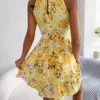 Summer Women Floral Printed Halter Sexy Short Dress, Woman Clothing,Dress Women,Women's Casual Beach Dresses,Sexy Costume Women