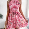 Summer Women Floral Printed Halter Sexy Short Dress, Woman Clothing,Dress Women,Women's Casual Beach Dresses,Sexy Costume Women