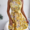 Summer Women Floral Printed Halter Sexy Short Dress, Woman Clothing,Dress Women,Women's Casual Beach Dresses,Sexy Costume Women