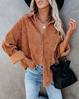 Autumn And Winter Women's Shirts Solid Color Lapel Pit Casual Jacket
