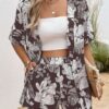 Printed 5-point Sleeve Cardigan Shirt And Shorts Two-piece Set