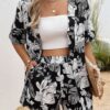 Printed 5-point Sleeve Cardigan Shirt And Shorts Two-piece Set