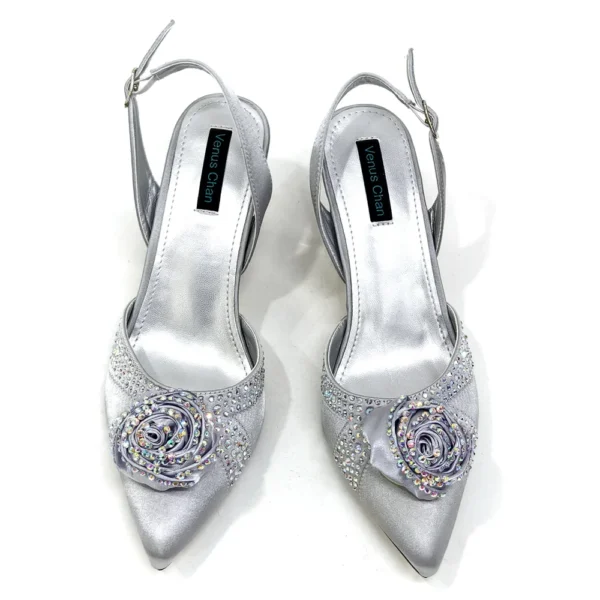 2025 Nigerian Fashion Ladies Evening Shoes And Bags Paired With Handmade Petal Clutches Pointed Toe Mid-Heel Women Party Shoes