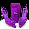 2025 Nigerian Fashion Ladies Evening Shoes And Bags Paired With Handmade Petal Clutches Pointed Toe Mid-Heel Women Party Shoes