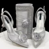 2025 Nigerian Fashion Ladies Evening Shoes And Bags Paired With Handmade Petal Clutches Pointed Toe Mid-Heel Women Party Shoes
