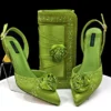 2025 Nigerian Fashion Ladies Evening Shoes And Bags Paired With Handmade Petal Clutches Pointed Toe Mid-Heel Women Party Shoes