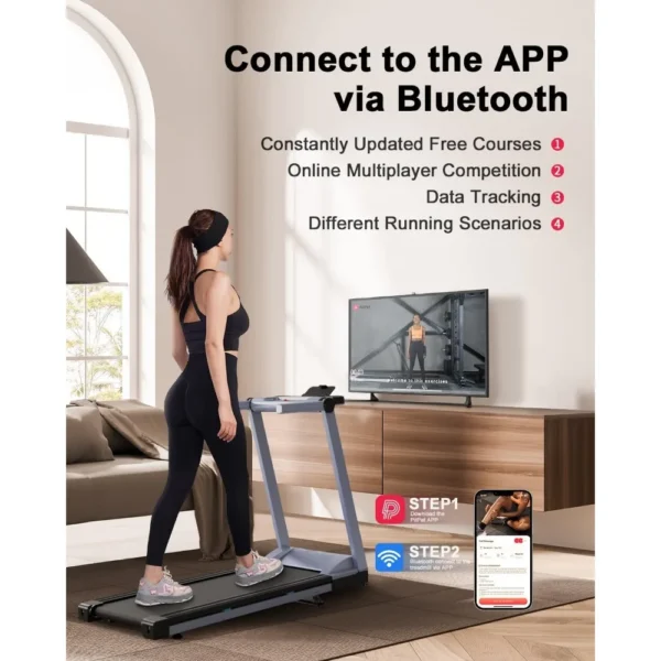 3.5HP Foldable Treadmill with Incline, 350 LBS Capacity Treadmill with LED, 0.6-10 mph Folding Treadmill Bluetooth Connectivity