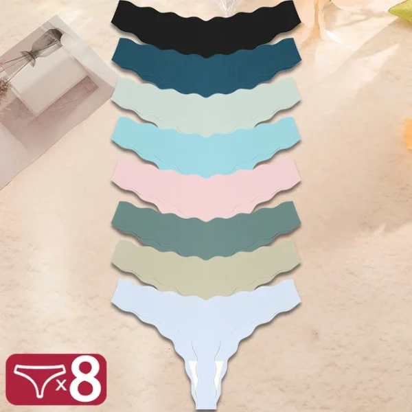 8Pcs Sexy Lingerie Women's Seamless Panties Ice Silk G-String Female Underpanties For Women Elasticity Thongs Secret G-String