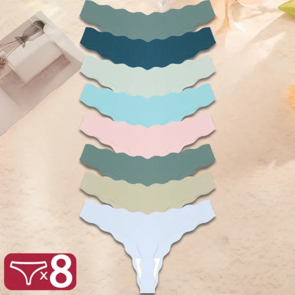 8Pcs Sexy Lingerie Women's Seamless Panties Ice Silk G-String Female Underpanties For Women Elasticity Thongs Secret G-String