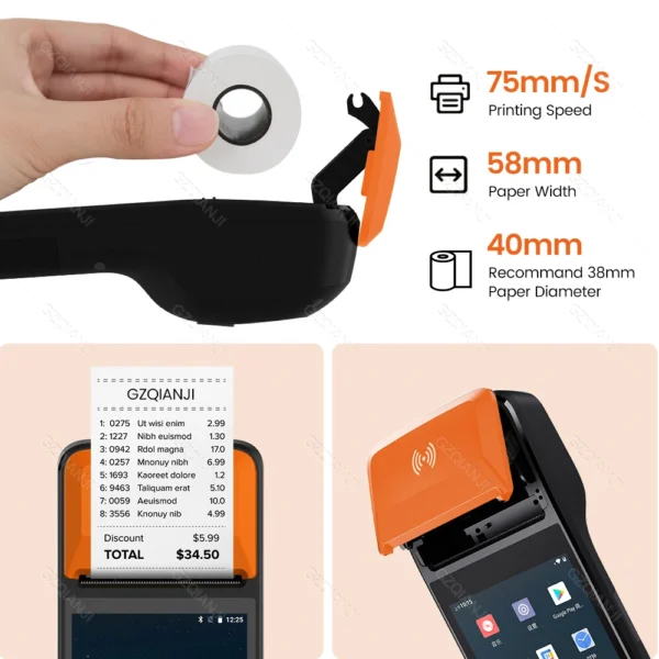 Android 8.1/13/14 PDA Terminal POS Machine 5.0" Touch Screen Built-in 58mm Bluetooth Thermal Receipt Printer Support Wifi GPS