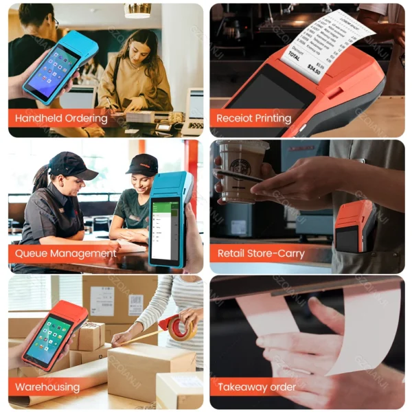 Handheld POS PDA Terminal Bulit-in 58mm Receipt Bill Printer 3G Network Bluetooth Android 8.1 PDA 5.5inch Touch Screen Wifi