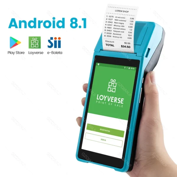 Handheld POS PDA Terminal Bulit-in 58mm Receipt Bill Printer 3G Network Bluetooth Android 8.1 PDA 5.5inch Touch Screen Wifi