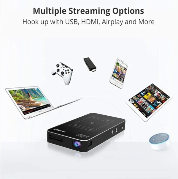 Mini Projector with WiFi and Bluetooth, 1080P DLP Portable Movie Projector Home and Outdoor, Built-in Battery & Android System