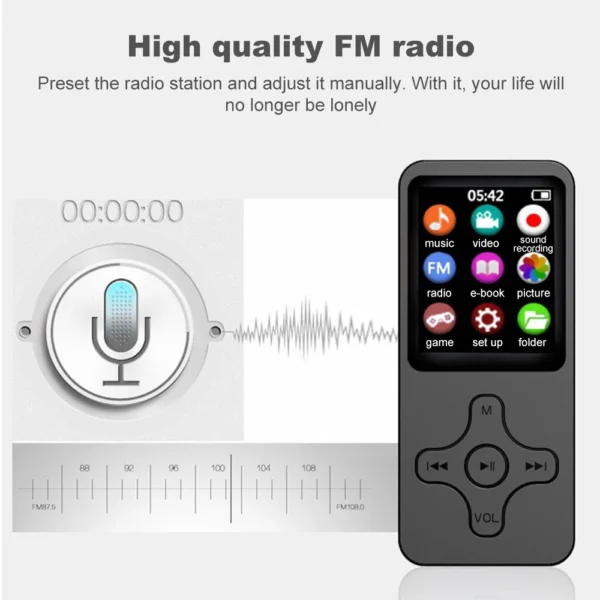 Portable 32GB MP4 MP3 Player Bluetooth Mini HiFi Music Player with E-Book FM Radio Recorder Video Play Built-in Speaker 1.8 Inch