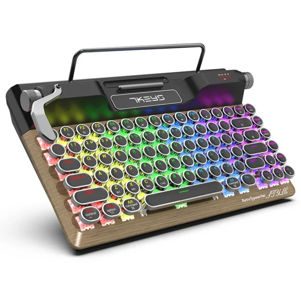 Retro Typewriter Keyboard, Typewriter Vintage with Upgraded Mechanical Bluetooth 5.0,Multi Devices Connection Classical Wooden,Punk Round Keys for Desktop PC/Laptop Mac IPAD (Wood+Palm Rest)