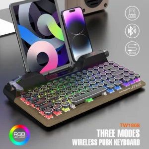 Retro Typewriter Keyboard, Typewriter Vintage with Upgraded Mechanical Bluetooth 5.0,Multi Devices Connection Classical Wooden,Punk Round Keys for Desktop PC/Laptop Mac IPAD (Wood+Palm Rest)