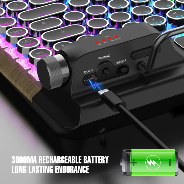 Retro Typewriter Keyboard, Typewriter Vintage with Upgraded Mechanical Bluetooth 5.0,Multi Devices Connection Classical Wooden,Punk Round Keys for Desktop PC/Laptop Mac IPAD (Wood+Palm Rest)