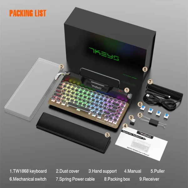 Retro Typewriter Keyboard, Typewriter Vintage with Upgraded Mechanical Bluetooth 5.0,Multi Devices Connection Classical Wooden,Punk Round Keys for Desktop PC/Laptop Mac IPAD (Wood+Palm Rest)