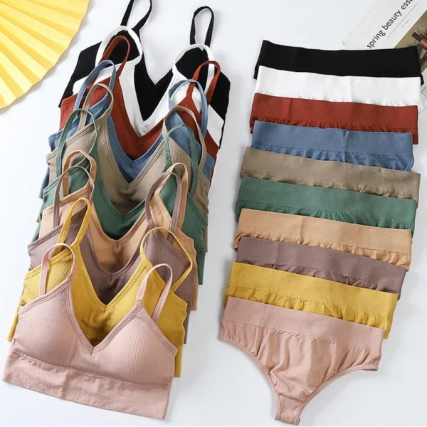 Sexy G-String Women Bra Panties Set Push Up Sports Bra Set Seamless Active Bra Thong Lingerie Set Fitness Crop Top Underwear XXL