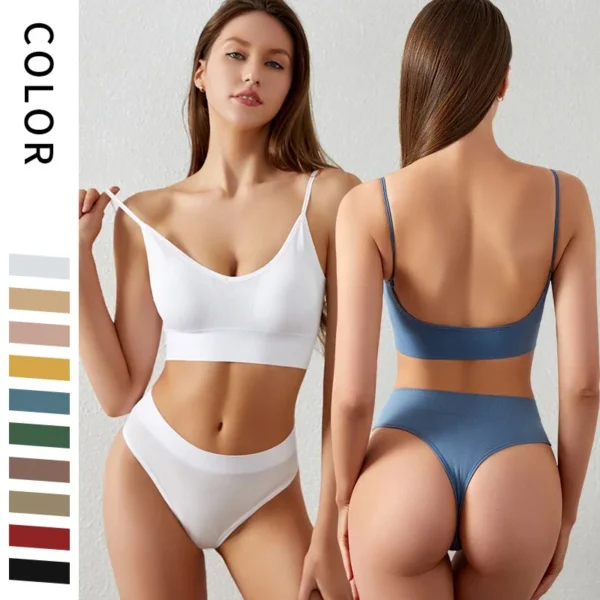 Sexy G-String Women Bra Panties Set Push Up Sports Bra Set Seamless Active Bra Thong Lingerie Set Fitness Crop Top Underwear XXL