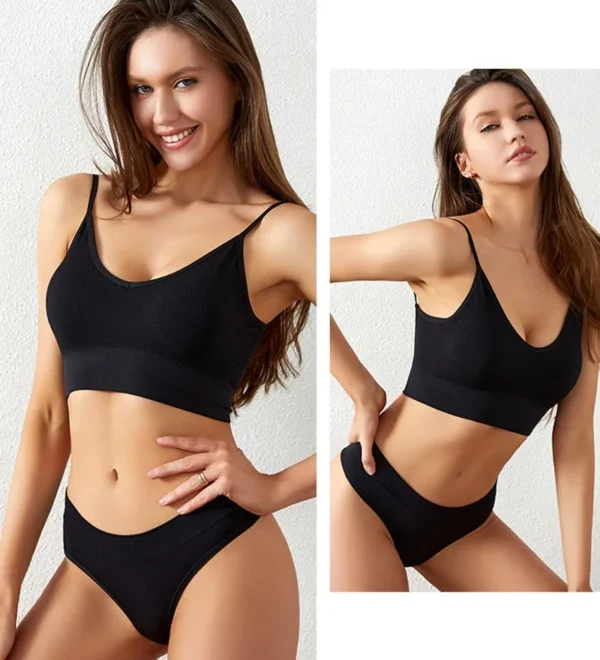Sexy G-String Women Bra Panties Set Push Up Sports Bra Set Seamless Active Bra Thong Lingerie Set Fitness Crop Top Underwear XXL