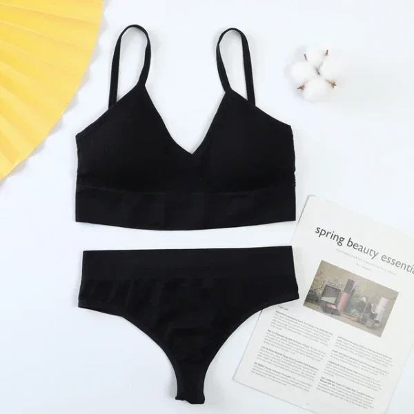 Sexy G-String Women Bra Panties Set Push Up Sports Bra Set Seamless Active Bra Thong Lingerie Set Fitness Crop Top Underwear XXL