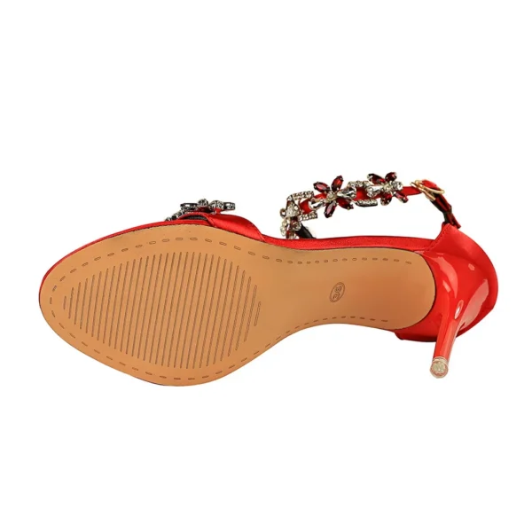 Soft Silk Open Toe Women Sandals 2025 Summer Luxury Crystal Ankle Buckle High Heels Shoes Bride Party Lady Green Red Black Pumps