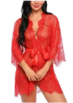 Women's Sexy Lace Nightdress Women's Bow Lingerie Pajamas Set Babydoll Costumes Erotic Hot Dresses Exotic Pajamas Sex Sleepwear