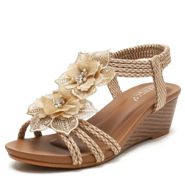 Women's Shoes 2023 Fashion Summer Retro Flower Sandals Large Size Women's Shoes Beach Shoes