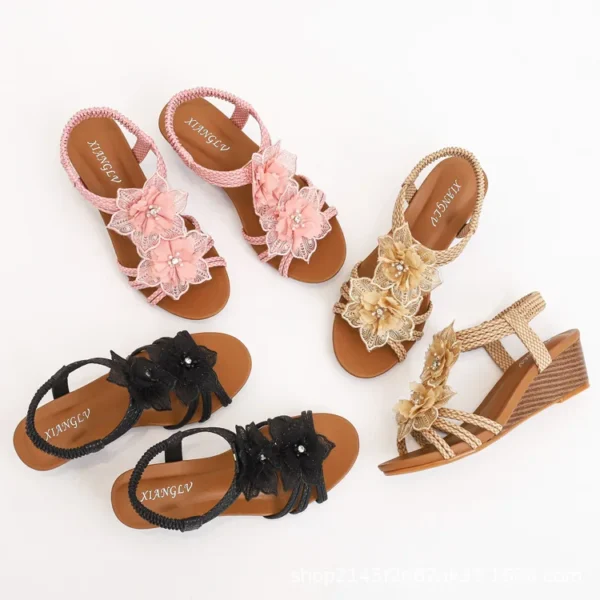 Women's Shoes 2023 Fashion Summer Retro Flower Sandals Large Size Women's Shoes Beach Shoes