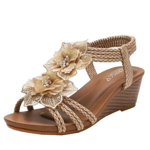 Women's Shoes 2023 Fashion Summer Retro Flower Sandals Large Size Women's Shoes Beach Shoes