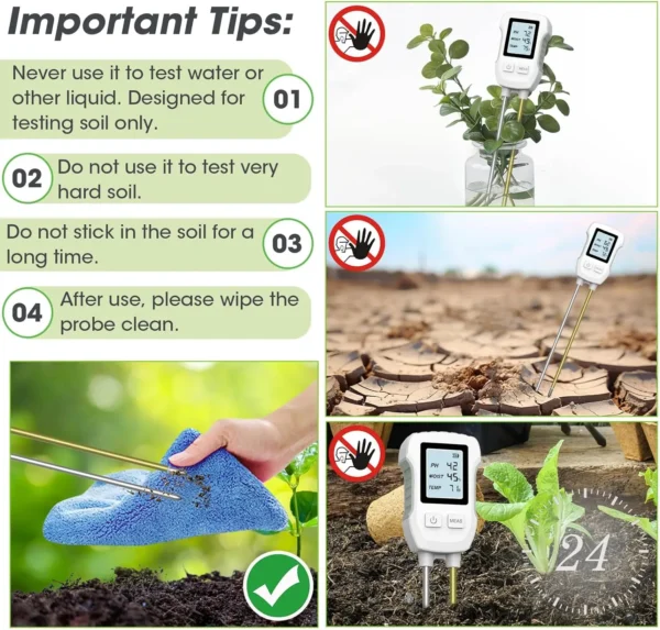 3 in 1 Digital LCD Soil Meter PH/Moisture/Temperature Soil Tester with Backlight for House Plants Garden Lawn Farm