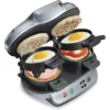 Dual Breakfast Sandwich Maker with Timer, Silver