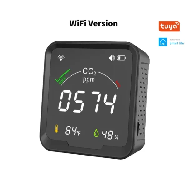 GIRIER Tuya Smart WiFi CO2 Detector Digital Carbon Dioxide Monitor Indoor Air Quality Monitoring Temperature Humidity Sensor