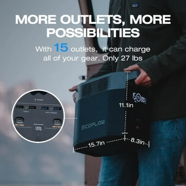 Portable Power Station , 1024Wh LiFePO4 (LFP) Battery, 1800W AC/100W USB-C Output, Solar Generator