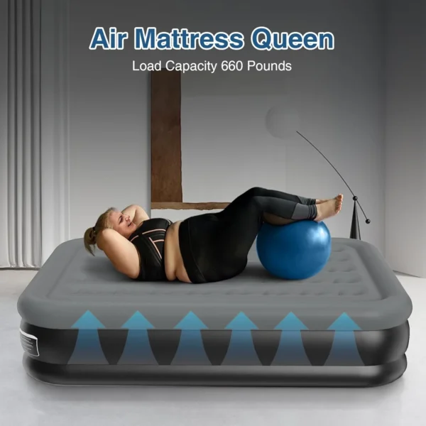 Queen Air Mattress with Built in Pump 18 Inch High Queen Air Mattress 1-3 Minutes Fast Self Inflating Air Mattress Black & Gray