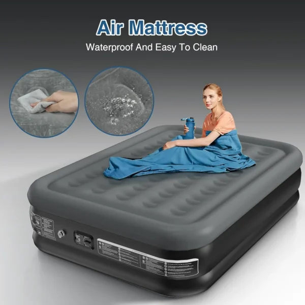 Queen Air Mattress with Built in Pump 18 Inch High Queen Air Mattress 1-3 Minutes Fast Self Inflating Air Mattress Black & Gray