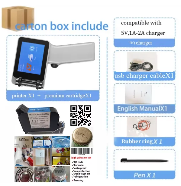 with ink: X1760 12.7MM TIJ Expiry Date Marking machine date coding machine printing gun Portable Handheld Thermal Inkjet Printer