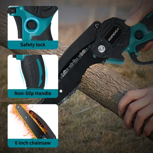 YOFIDRA Mini 6 Inch Electric Chainsaw Cordless Cutter Pruner Chain Saw With Temperature Controlled Motor For Makita 18V Battery