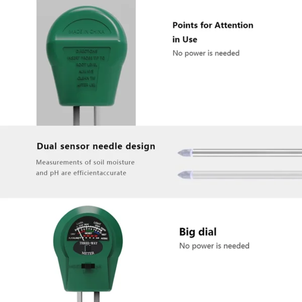 529702921 Soil Tester 3 in 1 Soil Moisture PH Meter Acidity Humidity Flower Tester Temperature Acidity Measurement Tool