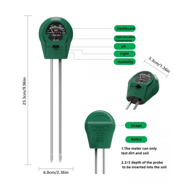 529702922 Soil Tester 3 in 1 Soil Moisture PH Meter Acidity Humidity Flower Tester Temperature Acidity Measurement Tool