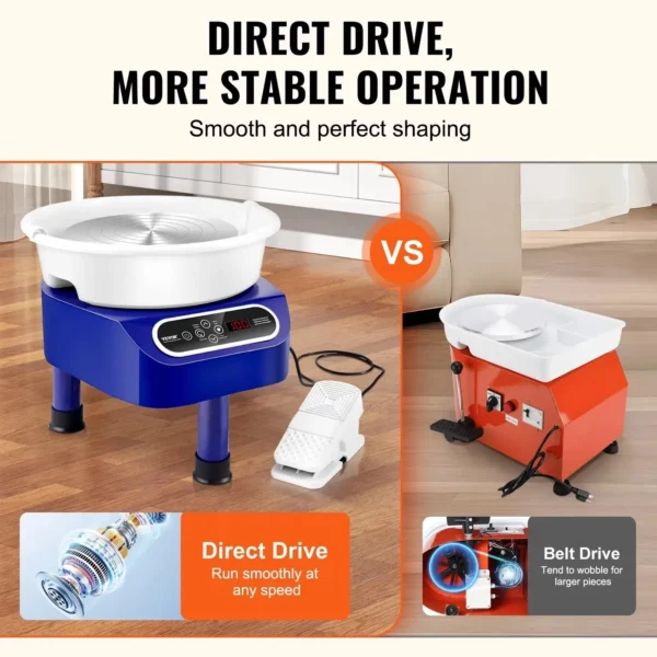 VEVOR Pottery Wheel Machine 10in Ceramic Wheel Foot Pedal Touch Screen 350W 3Leg Blue for  Ceramic Working Forming DIY Art Craft