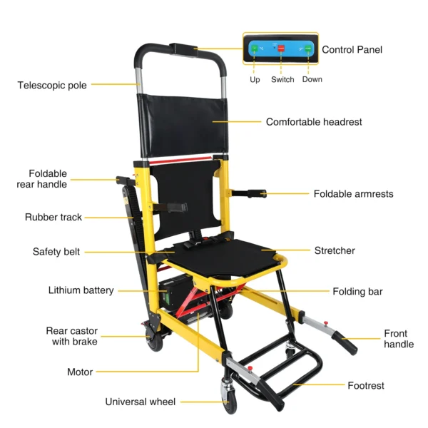 Electric Stair Climbing Chair Foldable Emergency Stair Lift Wheelchair with Battery Operated for Elderly Disabled 440 lbs Load