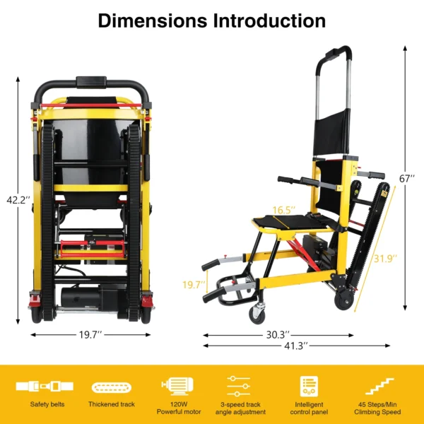 Electric Stair Climbing Chair Foldable Emergency Stair Lift Wheelchair with Battery Operated for Elderly Disabled 440 lbs Load
