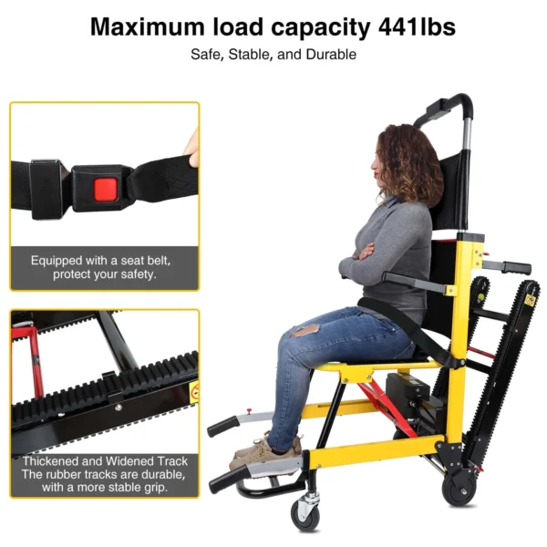 Electric Stair Climbing Chair Foldable Emergency Stair Lift Wheelchair with Battery Operated for Elderly Disabled 440 lbs Load