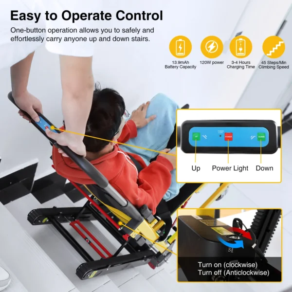Electric Stair Climbing Chair Foldable Emergency Stair Lift Wheelchair with Battery Operated for Elderly Disabled 440 lbs Load