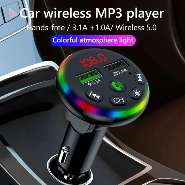 Car FM Transmitter Dual USB Fast Charging Phone Charger Adapter Wireless Handsfree Calling Car Kit MP3 Player
