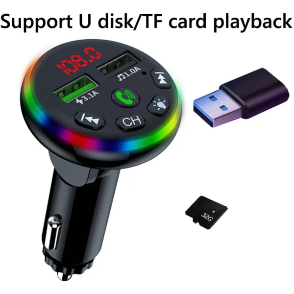 Car FM Transmitter Dual USB Fast Charging Phone Charger Adapter Wireless Handsfree Calling Car Kit MP3 Player