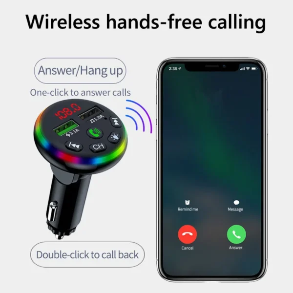Car FM Transmitter Dual USB Fast Charging Phone Charger Adapter Wireless Handsfree Calling Car Kit MP3 Player